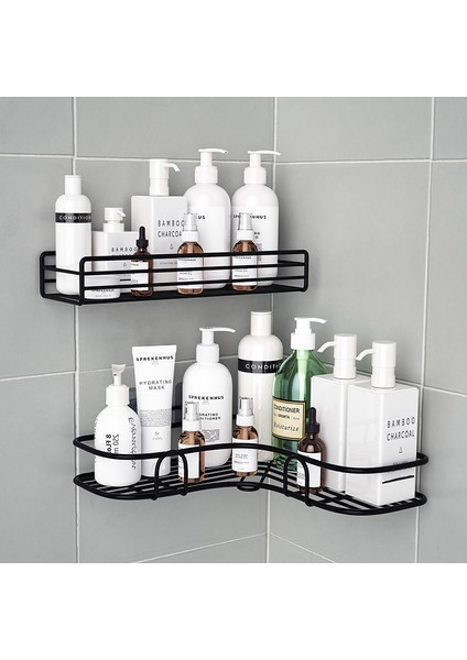 Sıyah (1 Adet) Banyo Mutfak Yumruk Köşe Çerçeve Duş Rafı Ferforje Şampuan Depolama Raf Tutucu Vantuz ile Banyo Aksesuarları (Yurt Dışından)