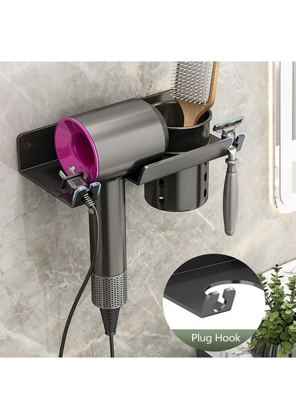 Stil A Siyah Saç Kurutma Makinesi Tutucu Duvara Monte Saç Kurutma Makinesi Organizatör Saklama Kutusu ile Jilet Tutucu Paslanmaz Çelik Banyo Düzleştirici Standı (Yurt Dışından) modelleri