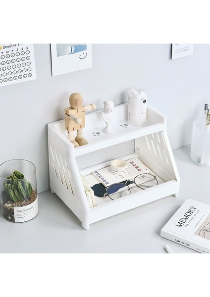 Beyaz Raf Çift Katmanlı Ofis Masası Depolama Rafı Basit Stil Banyo Kozmetik Organizatör Raf Masaüstü Çeşitli Eşyalar Bitirme Rafı (Yurt Dışından) fiyatları