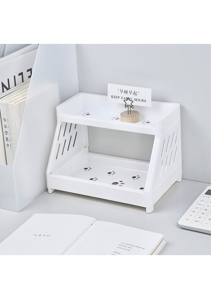 Beyaz Raf Çift Katmanlı Ofis Masası Depolama Rafı Basit Stil Banyo Kozmetik Organizatör Raf Masaüstü Çeşitli Eşyalar Bitirme Rafı (Yurt Dışından) fırsatları