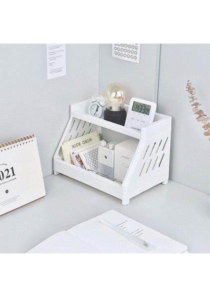 Beyaz Raf Çift Katmanlı Ofis Masası Depolama Rafı Basit Stil Banyo Kozmetik Organizatör Raf Masaüstü Çeşitli Eşyalar Bitirme Rafı (Yurt Dışından) indirimleri