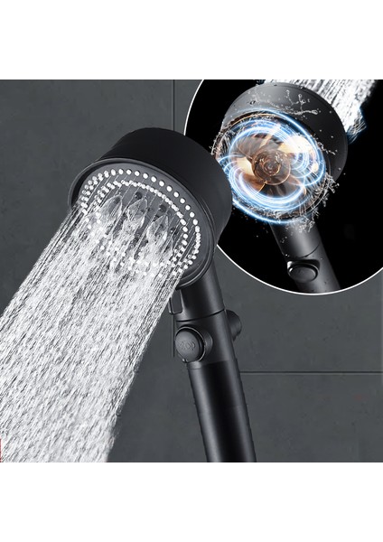 Siyah Sarı 5 Modlu Su Tasarruflu Duş Başlığı Siyah Yüksek Basınçlı Turbo Duş Tek Tuşla Durdurma Su Duş Başlığı Küçük Fanlı Banyo Için (Yurt Dışından)