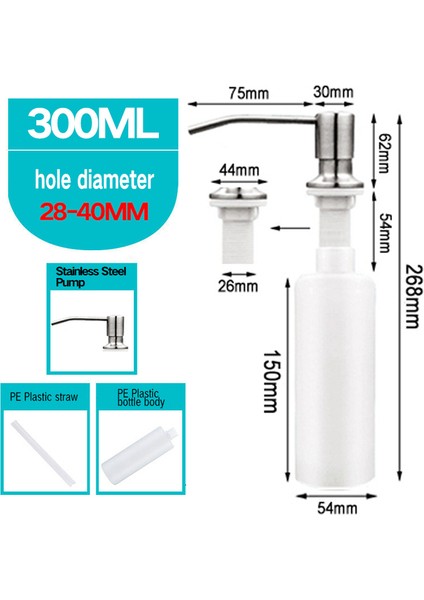 300ML Gümüş Kafa 500ML Mutfak Lavabo Sabunluk Siyah Paslanmaz Çelik Pompa Sıvı Sabun Şişesi Dahili Tasarım Elle Basılan Pompa Dispenseri (Yurt Dışından)