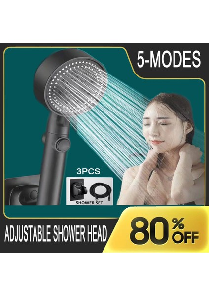 1.5 M Şerit Tüp Duş Başlığı Su Tasarrufu Siyah 5 Mod Ayarlanabilir Yüksek Basınçlı Duş Tek Tuşla Durdurma Su Masajı Eko Duş Banyo Aksesuarları (Yurt Dışından) fiyatları