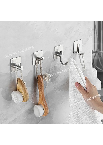 Kare D-Gümüş Kendinden Yapışkanlı Kancalar 304 Paslanmaz Çelik Duvar Kanca Ofis Kancaları Banyo Ceket Havlu Askısı Mutfak Için Asılı Tuşlar Sopa Duvar (Yurt Dışından)