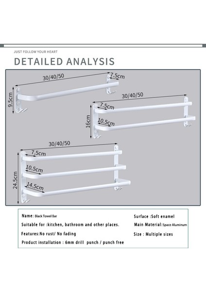 Siyah Tek 30 cm Havlu Askısı Duvara Monte Havlu Askısı Banyo Alanı Alüminyum Moda Beyaz Havlu Bar Rayı Mat Beyaz Havlu Tutucu (Yurt Dışından) fiyatları
