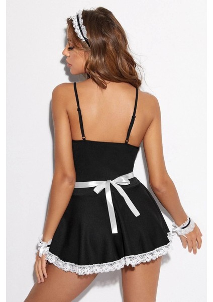 Aria's Closet Siyah Kenarları Dantel ile Işlenmiş Kostüm