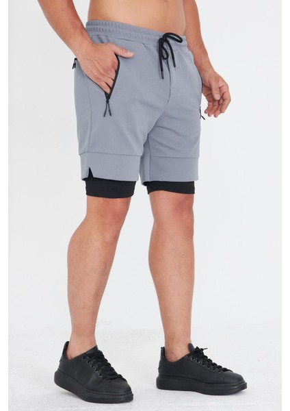 Erkek Taytlı Fermuarlı Cepli Spor Şort Füme 5807-F indirimleri