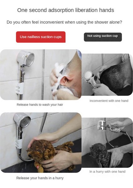 Gri Hareketli Silikon Duş Başlığı Tutucu Dayanıklı Duş El Duvara Montaj Vantuz Duş Braketi Banyo Malzemeleri (Yurt Dışından)