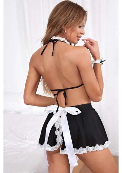 Aria's Closet Siyah Beyaz Dantel Işlemeli Hemşire Kostümü