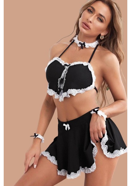 Aria's Closet Siyah Beyaz Dantel Işlemeli Hemşire Kostümü
