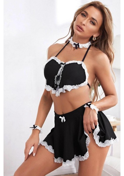 Aria's Closet Siyah Beyaz Dantel Işlemeli Hemşire Kostümü