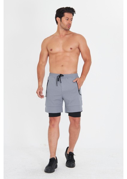 Erkek Taytlı Fermuarlı Cepli Spor Şort Füme 5807-F fiyatları