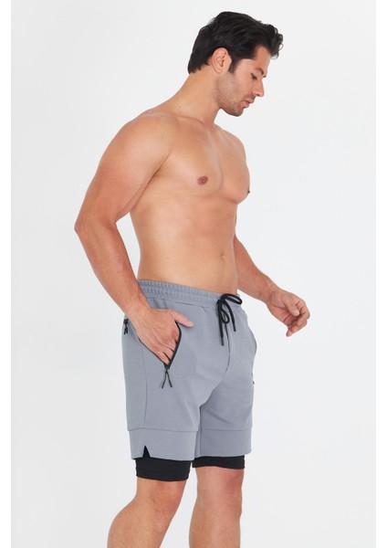 Erkek Taytlı Fermuarlı Cepli Spor Şort Füme 5807-F fırsatları