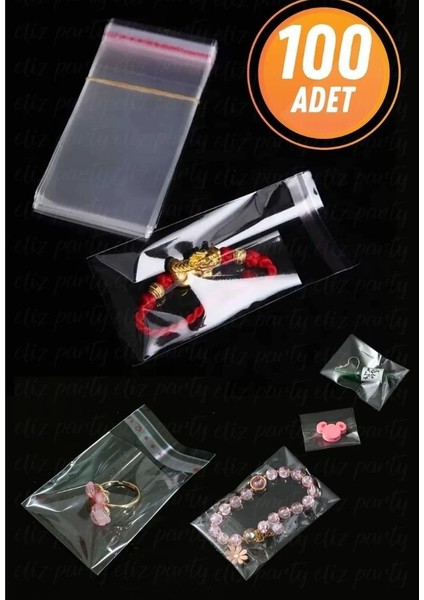 6X25CM Şeffaf Bantlı Yapışkanlı Opp Parlak Jelatin Poşet Bijuteri Aksesuar Paketleme Poşeti 100 Ad