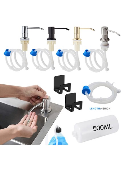 Gümüş 500 ml Mutfak Lavabo Sıvı Sabunluk Pompaları Paslanmaz Çelik Banyo Losyon Deterjan Dahili Sabunluk Uzatma Tüpü Acce (Yurt Dışından) fiyatları