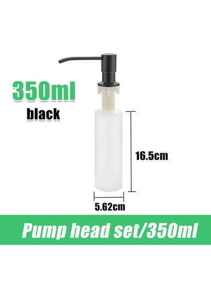 SET2-350ML-BLACK 304 Paslanmaz Çelik Mutfak Lavabo Sabunluk Uzatma Tüpü Bulaşık Sabunu Basın Pompası Kafa Çıkış Kafası Genişletici 350/500 ml (Yurt Dışından)