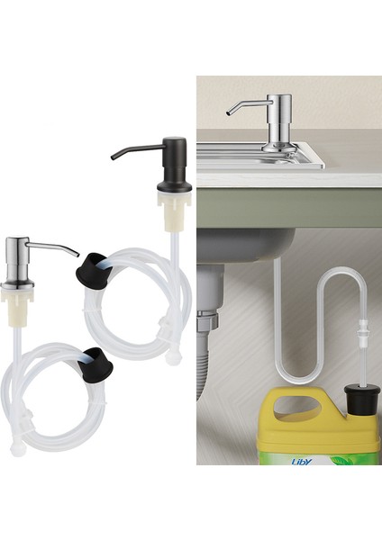 SET2-350ML-BLACK 304 Paslanmaz Çelik Mutfak Lavabo Sabunluk Uzatma Tüpü Bulaşık Sabunu Basın Pompası Kafa Çıkış Kafası Genişletici 350/500 ml (Yurt Dışından)
