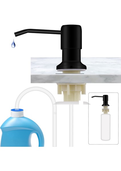SET2-350ML-BLACK 304 Paslanmaz Çelik Mutfak Lavabo Sabunluk Uzatma Tüpü Bulaşık Sabunu Basın Pompası Kafa Çıkış Kafası Genişletici 350/500 ml (Yurt Dışından)