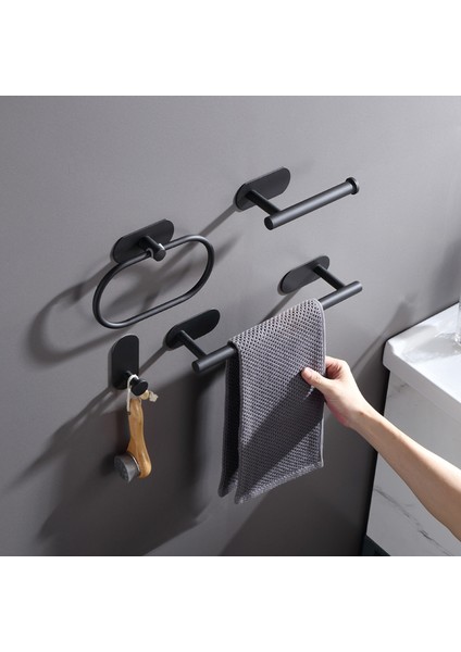 Siyah Kanca Sondaj Yok Banyo Havlu Askısı Siyah Banyo Donanım Seti Kendinden Yapışkanlı Havlu Çubuğu Havlu Halkası Kağıt Tutucu Banyo Aksesuarları (Yurt Dışından)