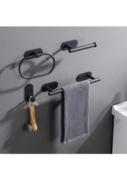 Siyah Kanca Sondaj Yok Banyo Havlu Askısı Siyah Banyo Donanım Seti Kendinden Yapışkanlı Havlu Çubuğu Havlu Halkası Kağıt Tutucu Banyo Aksesuarları (Yurt Dışından)