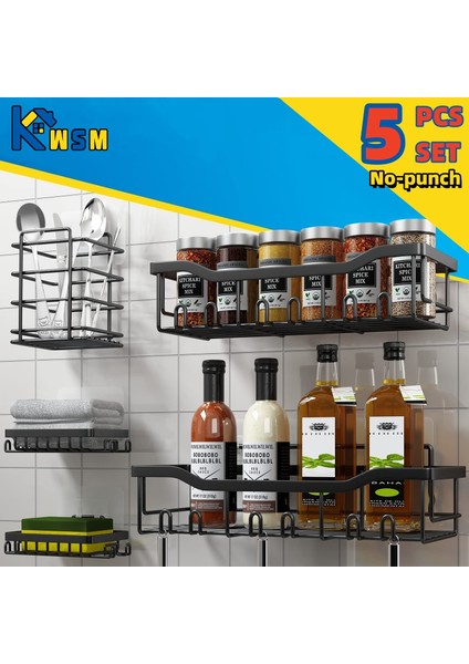 Sabunluk Mutfak Rafı Duvar No-Punch Organizatör Metal Mutfak Aksesuarları Sabunluk Diş Macunu Tutucu Banyo Depolama Ünitesi Combo Set (Yurt Dışından)