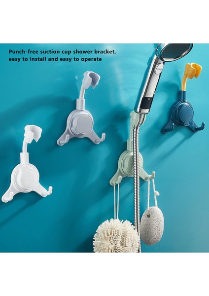 Beyaz-2 Kanca Ayarlanabilir Duş Tutucu Standı Vantuz Duş Başlığı Tutucu Duvara Montaj Duş Başlığı Braketi Banyo Desteği Douche Punch-Free (Yurt Dışından)