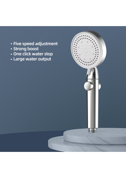 Gümüş Duş Başlığı Yüksek Basınçlı 5 Vitesli Ayarlanabilir Su Tasarrufu Tek Tuş Durdurma Su Duş Başlığı Filtresi Hortumlu Banyo Aksesuarları Seti (Yurt Dışından)