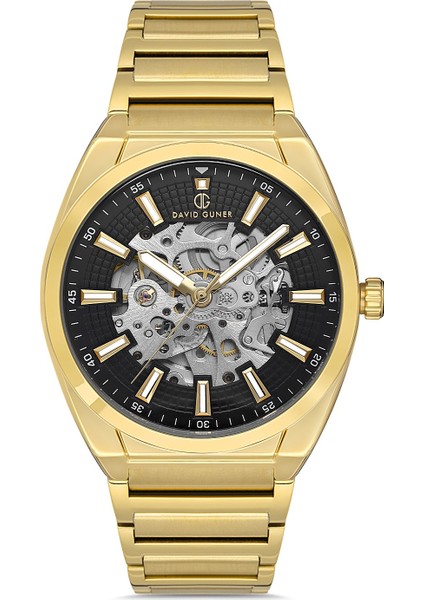 Davıd Guner Sarı Kaplamalı Siyah Kadranlı Erkek Kol Saati DG-8653GA-B2