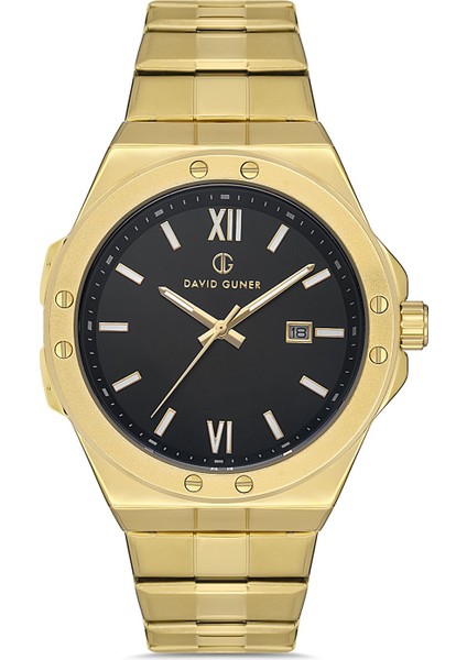 Davıd Guner Sarı Kaplamalı Siyah Kadranlı Erkek Kol Saati DG-8608GA-B2