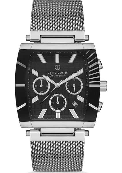 Davıd Guner Gümüş Kaplamalı Siyah Kadranlı Erkek Kol Saati DG-8057GC-A2