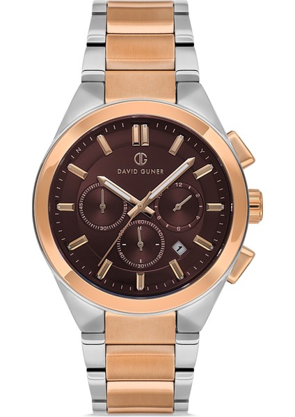 Davıd Guner Rose Beyaz Kaplamalı Kahverengi Kadranlı Erkek Kol Saati DG-8676GA-E6