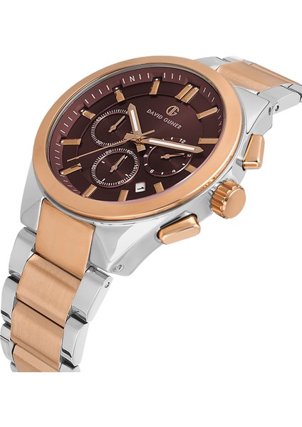 Davıd Guner Rose Beyaz Kaplamalı Kahverengi Kadranlı Erkek Kol Saati DG-8676GA-E6 modelleri