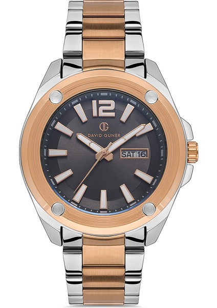 Davıd Guner Rose Beyaz Kaplamalı Siyah Kadranlı Erkek Kol Saati DG-8306GA-E9