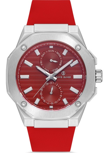 Davıd Guner Gümüş Kaplamalı Kırmızı Kadranlı Erkek Kol Saati DG-8705GD-ZL8