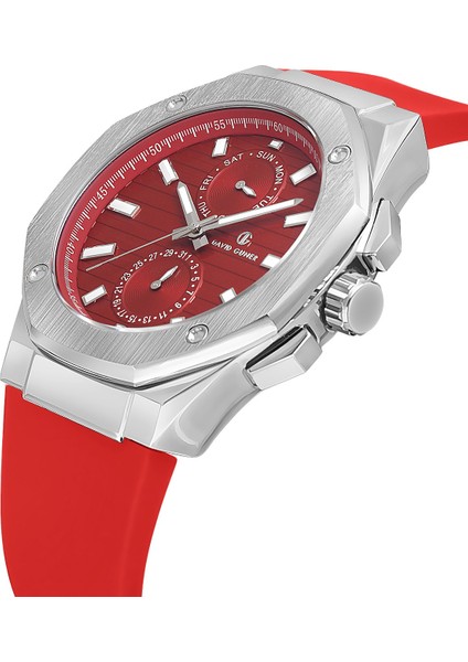 Davıd Guner Gümüş Kaplamalı Kırmızı Kadranlı Erkek Kol Saati DG-8705GD-ZL8 modelleri