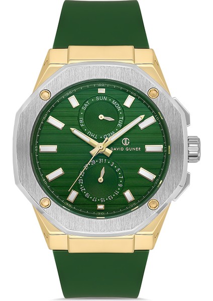 Davıd Guner Sarı Beyaz Kaplamalı Yeşil Kadranlı Erkek Kol Saati DG-8705GD-D10