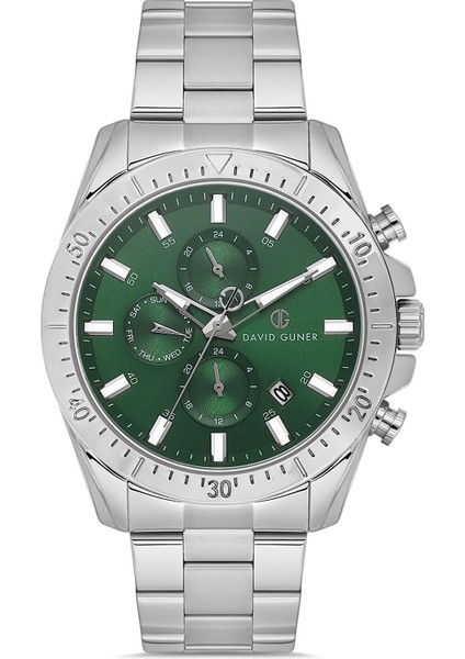 Davıd Guner Gümüş Kaplamalı Yeşil Kadranlı Erkek Kol Saati DG-8737GA-A10