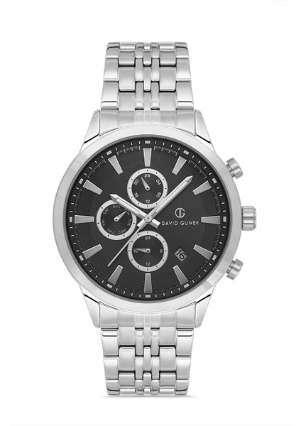 Davıd Guner Gümüş Kaplamalı Siyah Kadranlı Erkek Kol Saati DG-8713GA-A2