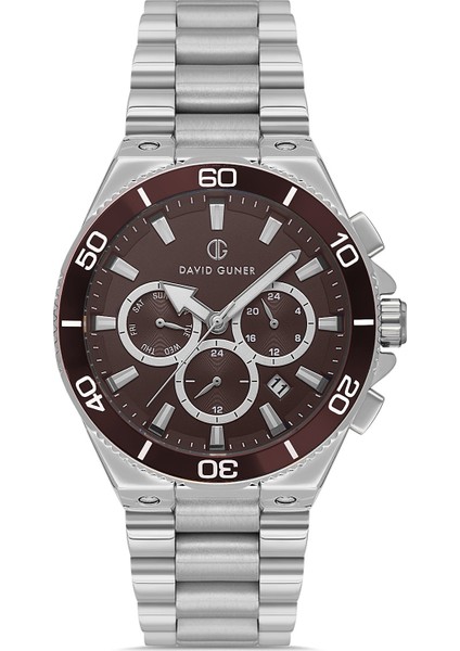 Davıd Guner Gümüş Kaplamalı Bordo Kadranlı Erkek Kol Saati DG-8654GA-A8