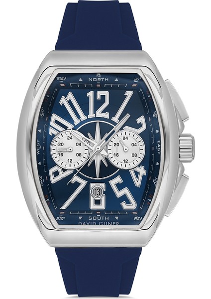 Davıd Guner Gümüş Kaplamalı Mavi Kadranlı Erkek Kol Saati DG-8690GD-L3