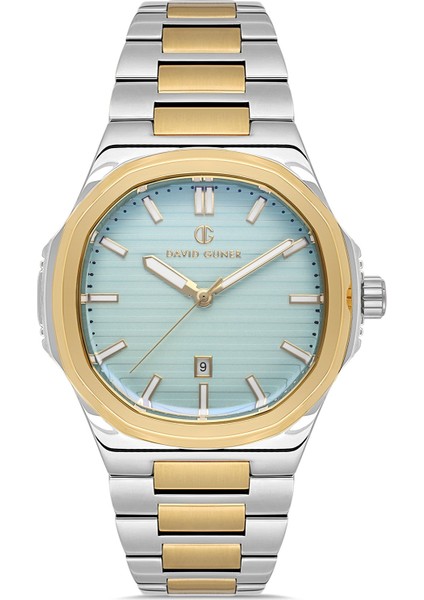 Davıd Guner Sarı Beyaz Kaplamalı Turkuaz Kadranlı Erkek Kol Saati DG-8755GA-D15
