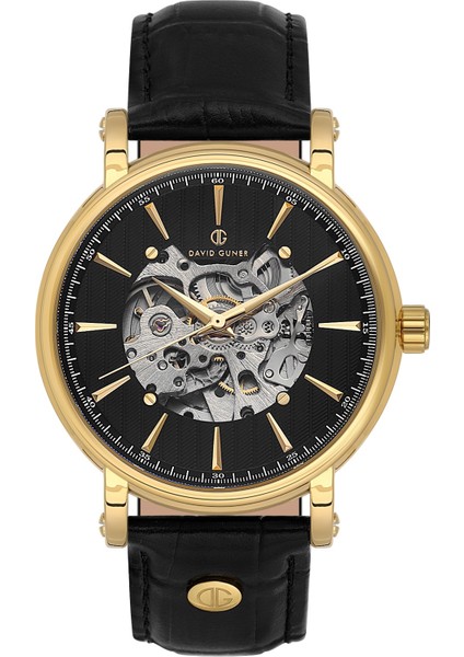 Davıd Guner Sarı Kaplamalı Siyah Kadranlı Erkek Kol Saati DG-8232GB-N2