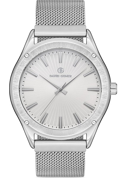 Davıd Guner Gümüş Kaplamalı Beyaz Kadranlı Erkek Kol Saati DG-8285GC-A1