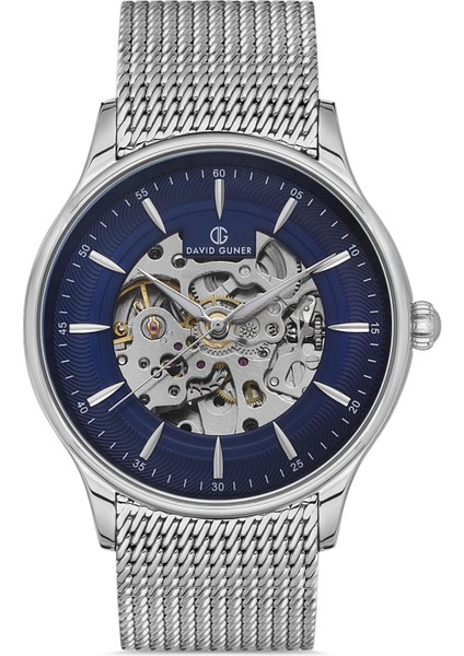 Davıd Guner Gümüş Kaplamalı Mavi Kadranlı Erkek Kol Saati DG-8244GC-A3