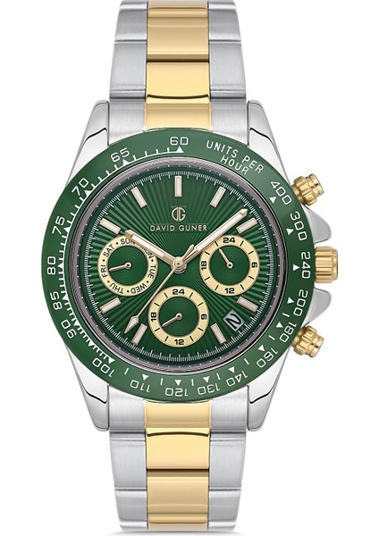 Davıd Guner Sarı Beyaz Kaplamalı Yeşil Kadranlı Erkek Kol Saati DG-8711GA-D10