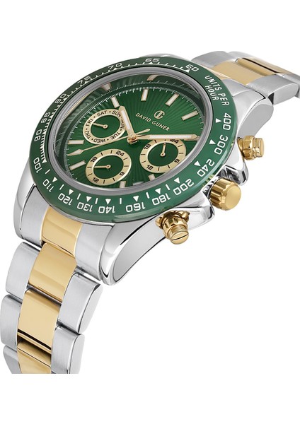 Davıd Guner Sarı Beyaz Kaplamalı Yeşil Kadranlı Erkek Kol Saati DG-8711GA-D10 modelleri