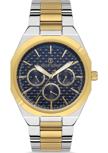 Davıd Guner Sarı Beyaz Kaplamalı Siyah Kadranlı Erkek Kol Saati DG-8256GA-D2