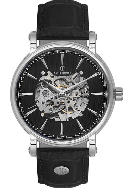 Davıd Guner Gümüş Kaplamalı Siyah Kadranlı Erkek Kol Saati DG-8232GB-J2