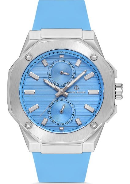 Davıd Guner Gümüş Kaplamalı Açık Mavi Kadranlı Erkek Kol Saati DG-8705GD-L3